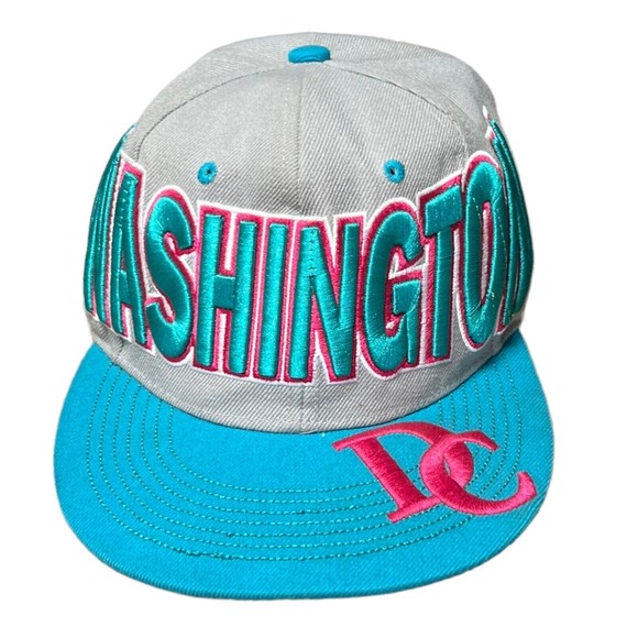 City Hunter Washington DC Turquoise Pink Gray Embroidered Snap Back Hat Cap - Picture 1 of 10